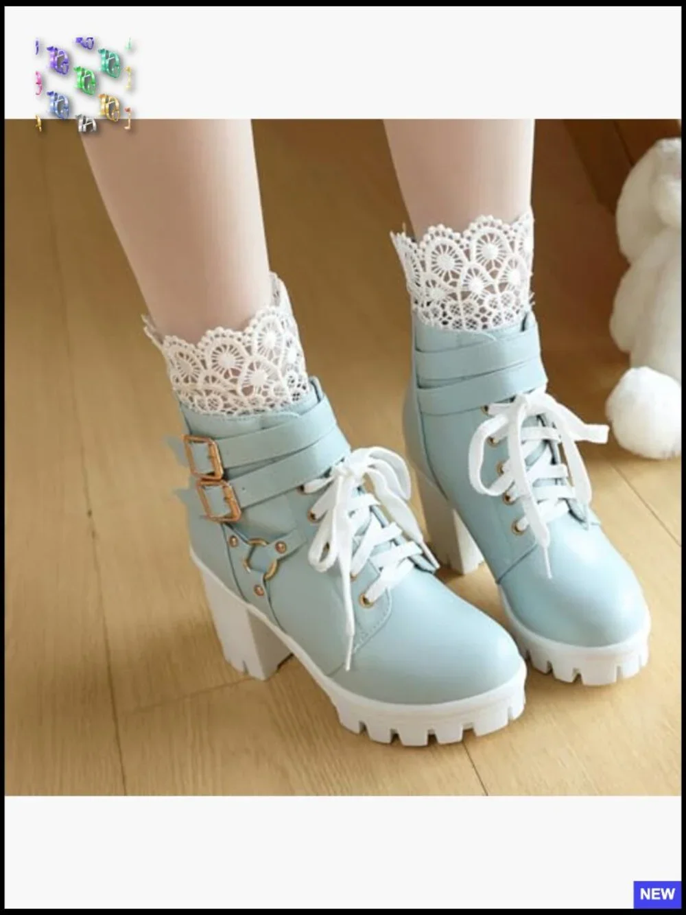 Gothic Combat Boots Lace Up Platform Chunky High Heel Ankle Boots with Buckles